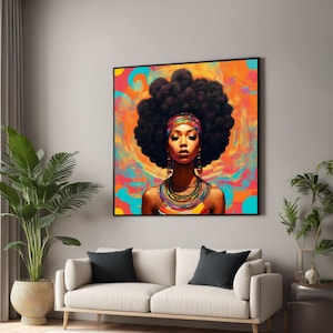 Colorful Afro Beauty Canvas, Vibrant Portrait Art, Multicolor Wall Art, Bohemian Style, Ethnic Canvas Design, Ready to Hang Decoration