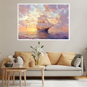 Majestic Sailboat Sunset Canvas, Seascape Wall Art, Nautical Decor, Ocean Painting, Sailing Ship Art, Wall Art Canvas Design, Ready to Hang