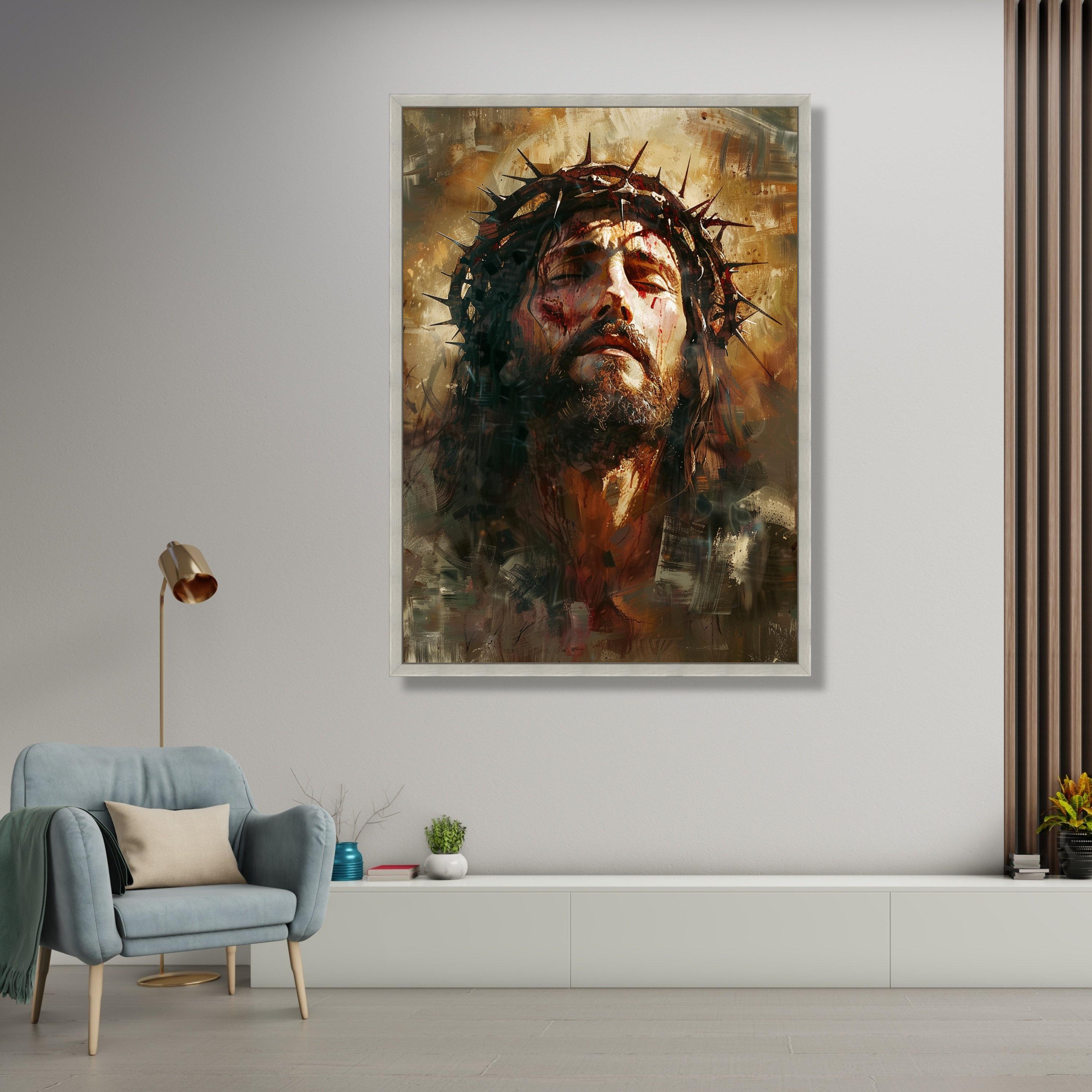 Jesus Christ Crown of Thorns Canvas, Religious Wall Art, Christian ...