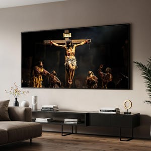 Jesus on the Cross Canvas, Crucifixion Scene Art, Religious Wall Art, Christian Canvas Design, Ready to Hang Spiritual Decoration