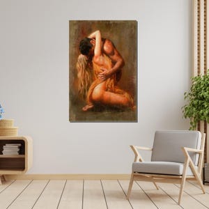 Embrace of Passion Canvas, Romantic Wall Art, Couple in Love Poster, Sensual Art Print, Wall Art Canvas Design, Ready to Hang Decoration
