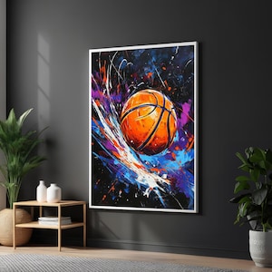 Dynamic Basketball Canvas, Sport Art, Vibrant Abstract Basketball Print, Wall Art Canvas Design, Energetic Decor, Ready to Hang