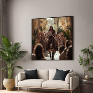 Palm Sunday Canvas, Jesus Riding Donkey, Biblical Wall Art, Religious Art Canvas Design, Ready to Hang Spiritual Decor