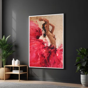 Red Dancer Canvas, Flamenco Dance Art, Passionate Woman Wall Print, Wall Art Canvas Design, Ready to Hang Decoration