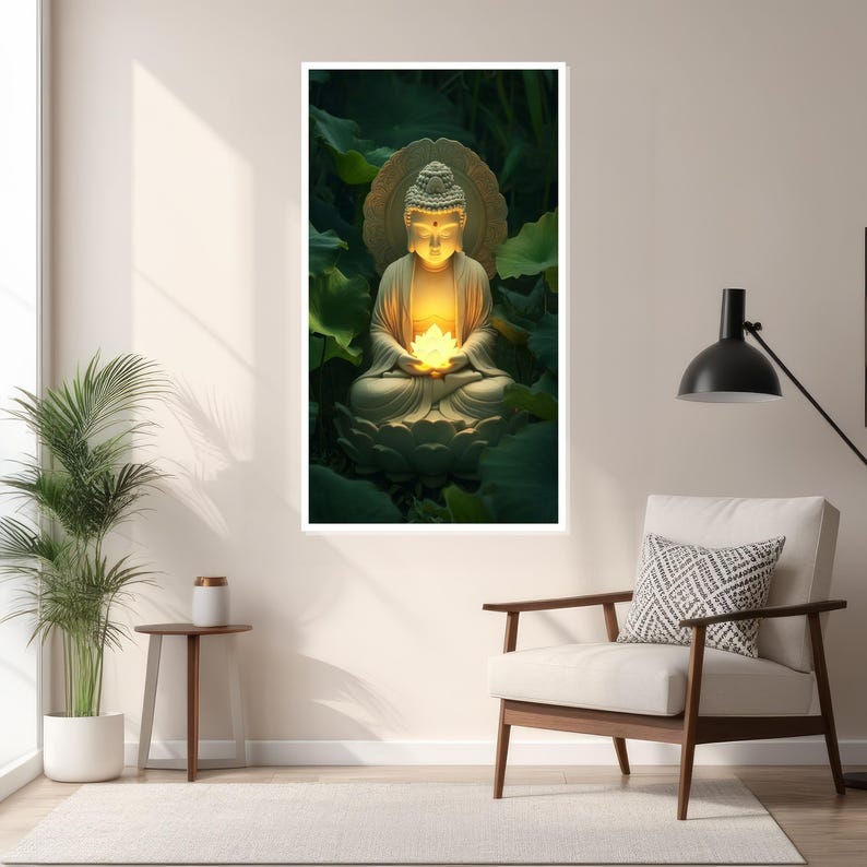 Illuminated Buddha Canvas, Spiritual Serenity Wall Art, Meditation Decor, Zen Art Print, Peaceful Buddha Artwork, Ready to Hang Canvas