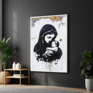 母と子のキャンバスアート、白黒の壁アート、母と子のシルエット、壁アートキャンバスデザイン、すぐに飾れる装飾