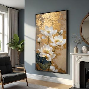 Golden Lotus Elegance Canvas, Lotus Flower Wall Art, Floral Wall Print, Canvas Art Design, Ready To Hang Home Decor