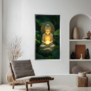 Illuminated Buddha Canvas, Spiritual Serenity Wall Art, Meditation Decor, Zen Art Print, Peaceful Buddha Artwork, Ready to Hang Canvas