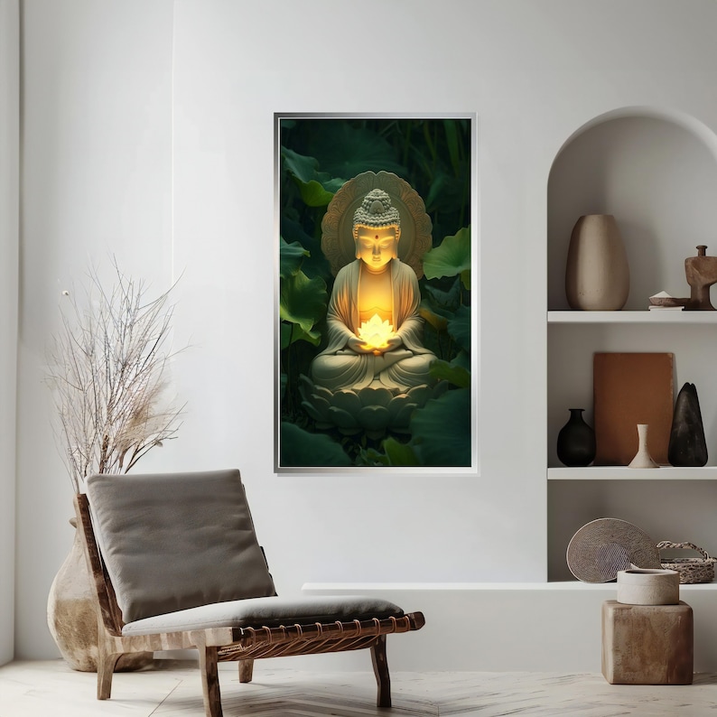Illuminated Buddha Canvas, Spiritual Serenity Wall Art, Meditation Decor, Zen Art Print, Peaceful Buddha Artwork, Ready to Hang Canvas