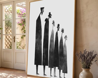 抽象的な具象絵画 – 黒、白、ベージュのモダンミニマリストキャンバス