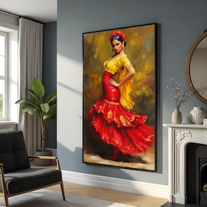 Flamenco Dancer Canvas, Spanish Dance Wall Art, Red Dress Art Print, Flamenco Art Canvas, Decorative Wall Art, Ready To Hang Decoration