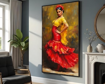 Flamenco Dancer Canvas, Spanish Dance Wall Art, Red Dress Art Print, Flamenco Art Canvas, Decorative Wall Art, Ready To Hang Decoration