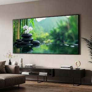 Zen Garden Canvas Art, Tranquil Stones Bamboo and Orchid Canvas, Nature Wall Art, Zen Decor, Wall Art Canvas Design, Ready to Hang