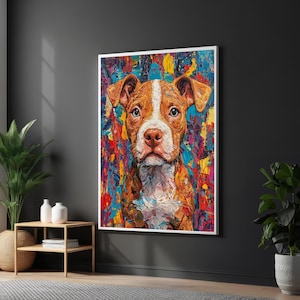 Colorful Dog Canvas, Multicolor Dog Wall Art, Abstract Pet Portrait, Wall Art Canvas Design, Ready to Hang Decoration
