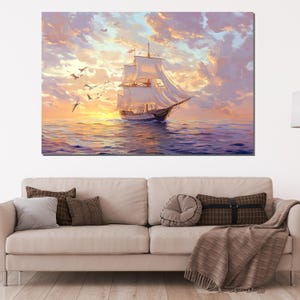 Majestic Sailboat Sunset Canvas, Seascape Wall Art, Nautical Decor, Ocean Painting, Sailing Ship Art, Wall Art Canvas Design, Ready to Hang