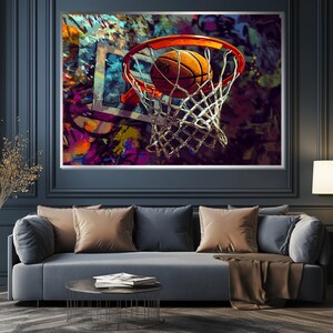 Basketball Hoop Art, Slam Dunk Canvas, Sports Wall Art, Colorful Basketball Print, Wall Art Canvas Design, Ready To Hang Decoration