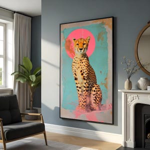 Majestic Cheetah Portrait Canvas Art, Modern Wildlife Wall Decor, Colorful Animal Illustration, Nature Canvas Print, Ready to Hang