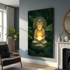 Illuminated Buddha Canvas, Spiritual Serenity Wall Art, Meditation Decor, Zen Art Print, Peaceful Buddha Artwork, Ready to Hang Canvas