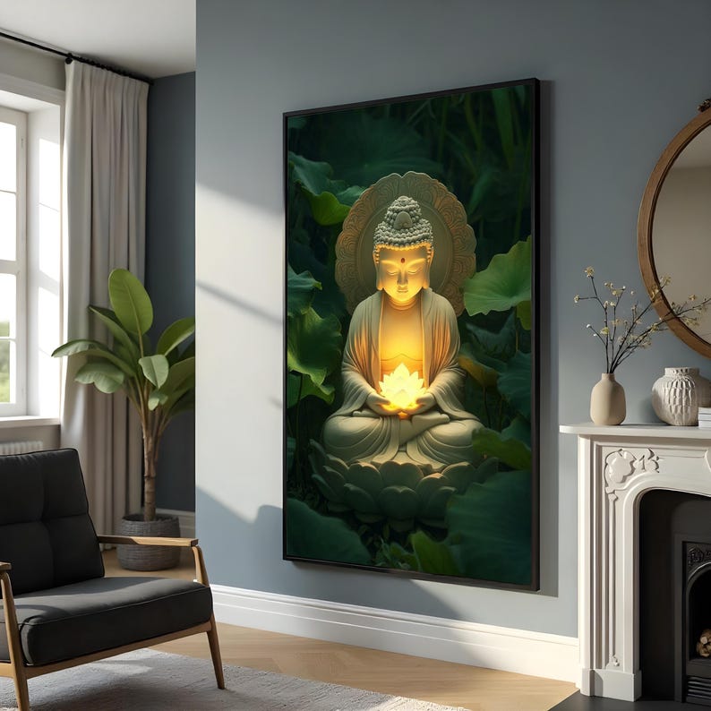 Illuminated Buddha Canvas, Spiritual Serenity Wall Art, Meditation Decor, Zen Art Print, Peaceful Buddha Artwork, Ready to Hang Canvas