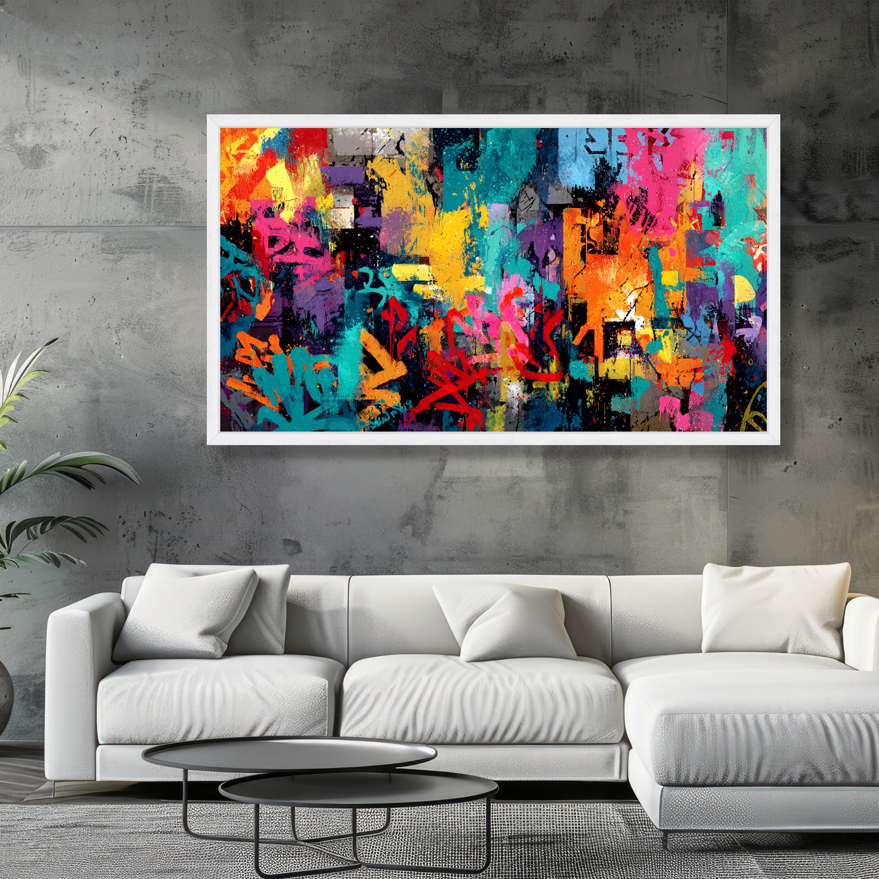 Vibrant Urban Abstract Canvas, Colorful Street Art Wall Decor, Modern ...