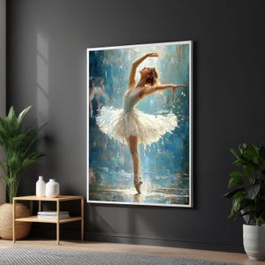 Elegante ballerina canvas, balletdanskunst, sierlijke muurkunst, ballerina canvasontwerp, impressionistisch schilderij, klaar om op te hangen decoratie
