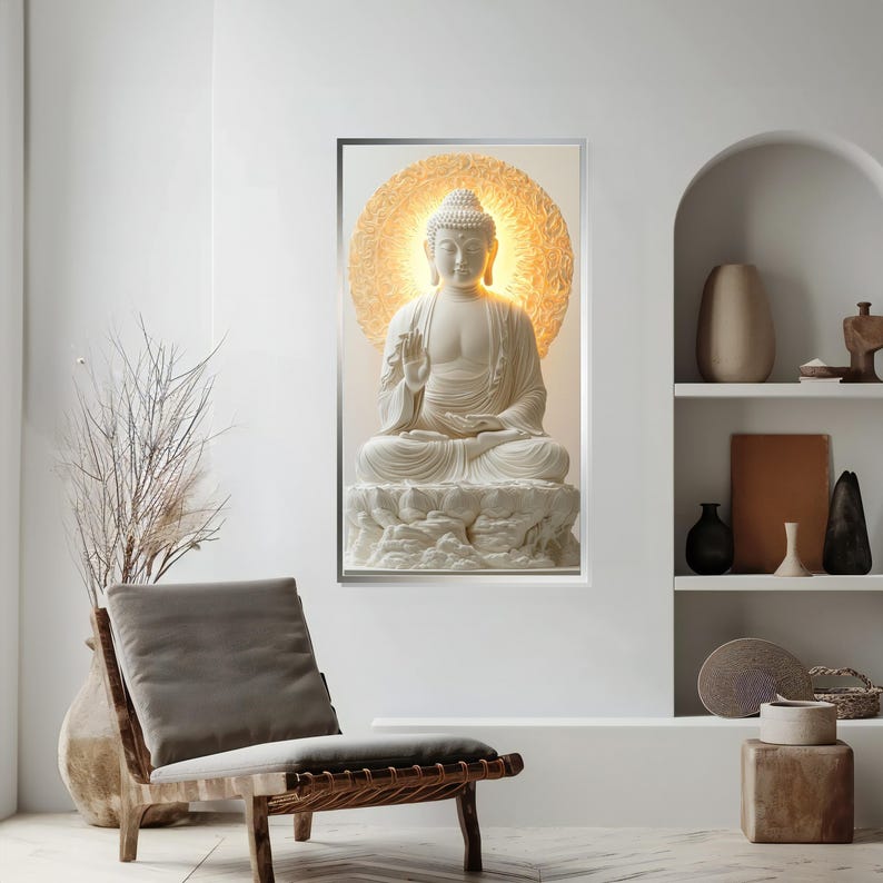Serene Buddha Canvas, Enlightenment Wall Art, Peaceful Buddha Print ...