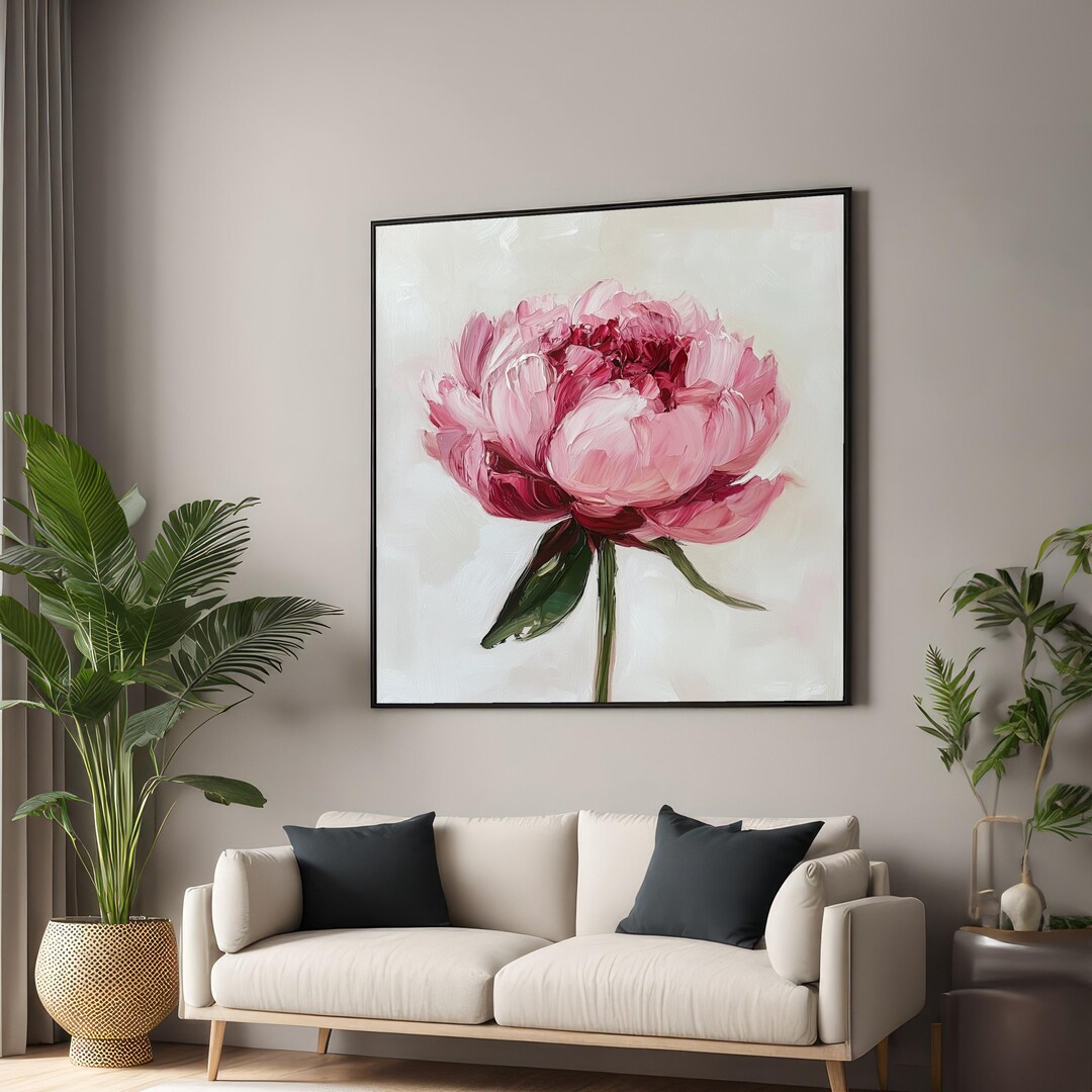 Pink Peony Canvas, Floral Wall Art, Peony Bloom Print, Flower Canvas ...
