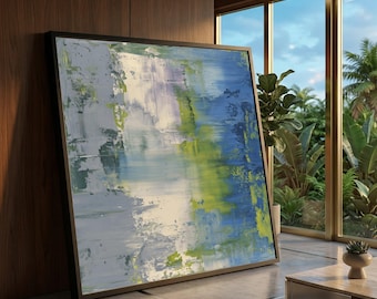Abstract Blue Green Canvas, Modern Artistic Wall Art, Colorful Contemporary Canvas, Home Decor Painting, Ready to Hang