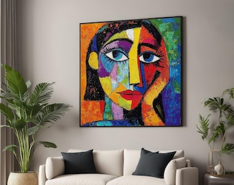 Picasso Style Portrait Canvas, Abstract Face Wall Art, Colorful Cubism Print, Wall Art Canvas Design, Ready to Hang Decoration