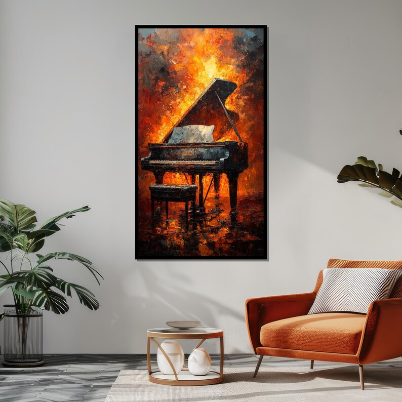 Fiery Piano Canvas Art, Burning Piano Wall Art, Vibrant Music Canvas, Wall Art Canvas Design, Ready To Hang Decoration