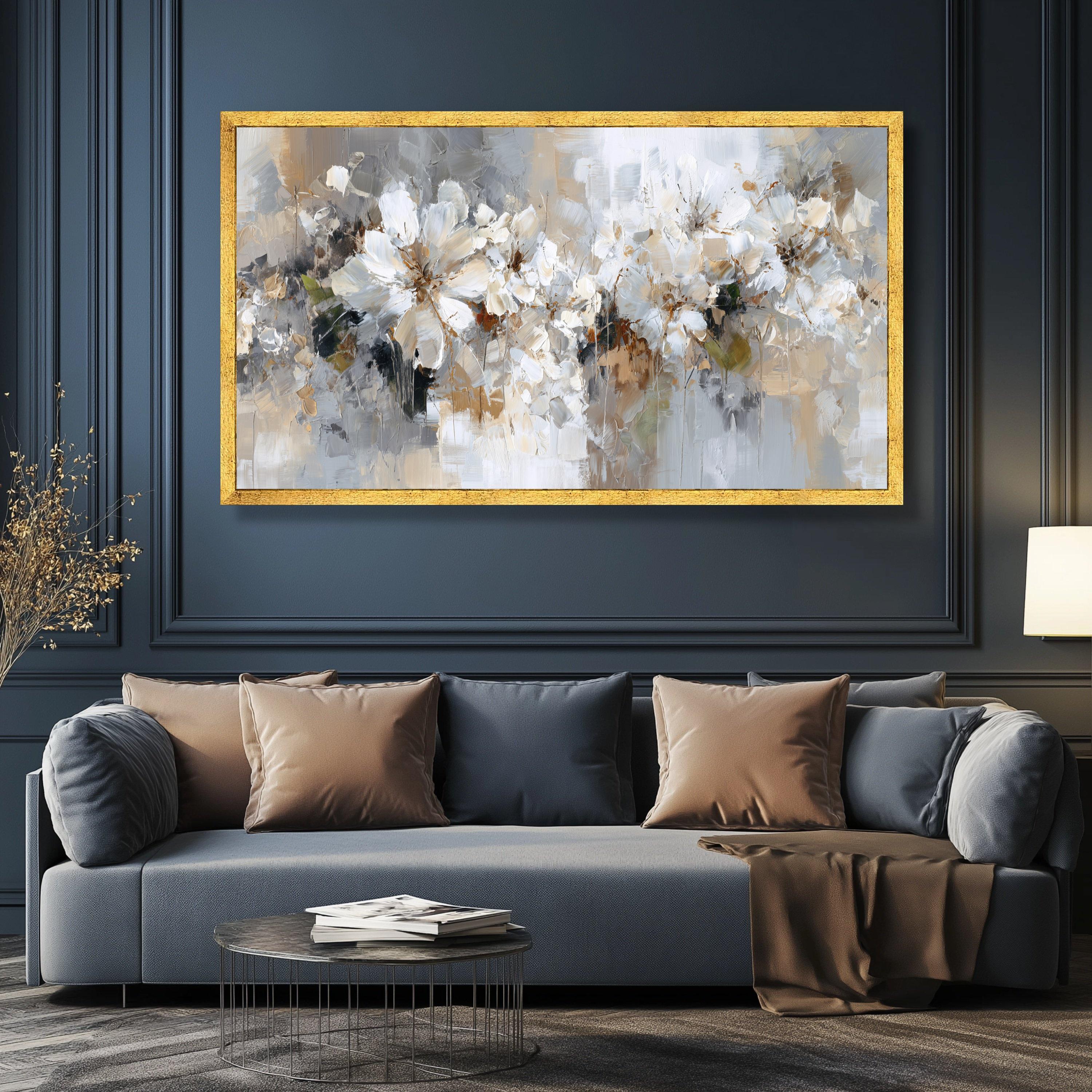 Soft Neutral Floral Canvas Wall Art, White and Beige Flower Painting ...