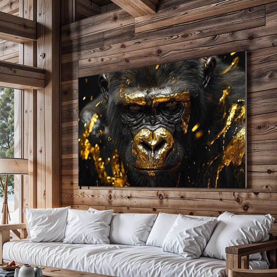 Scimmia Gorilla sul Divano Foto su Tela Wall Art Soggiorno Divano Sfondo Decorazione della casa Animale Poster 70x100cmx1 Pezzo Senza Cornice