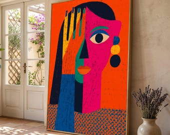 Abstract Picasso Portrait Canvas, Modern Cubism Wall Art, Colorful Face Silhouette Painting, Artistic Home Decor, Ready to Hang