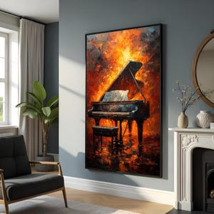 Fiery Piano Canvas Art, Burning Piano Wall Art, Vibrant Music Canvas, Wall Art Canvas Design, Ready To Hang Decoration