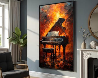 Fiery Piano Canvas Art, Burning Piano Wall Art, Vibrant Music Canvas, Wall Art Canvas Design, Ready To Hang Decoration