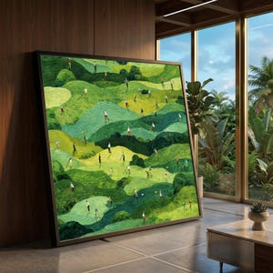 Lienzo con vibrante escena de campo de golf, arte mural de paisaje verde, lienzo con temática deportiva y de ocio, decoración de pared para el hogar, lienzo para actividades al aire libre