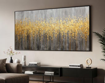 Abstract Gold Splatter Canvas Wall Art, Metallic Painting, Modern Home Decor, Gold and Gray Canvas, Ready to Hang Wall Decoration