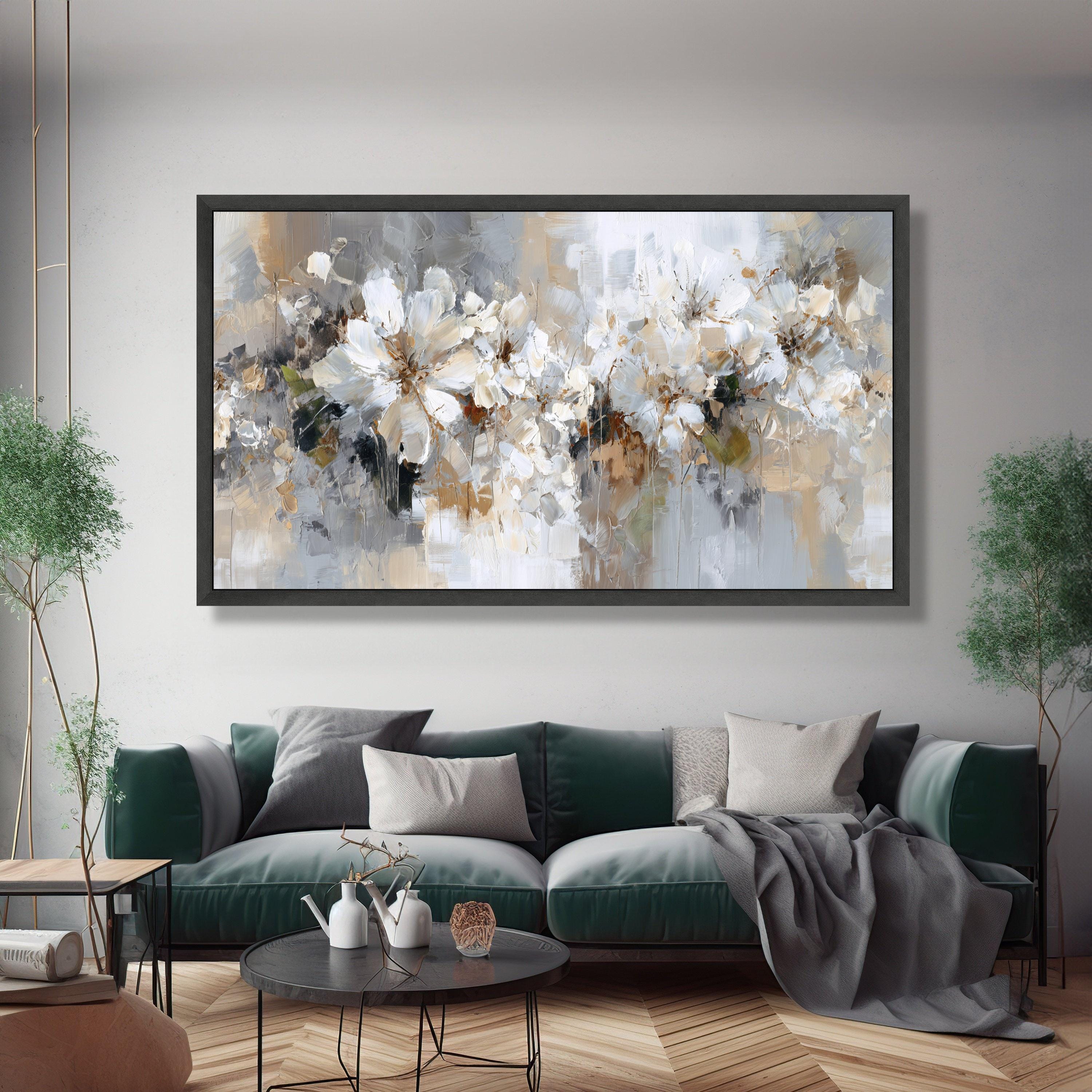 Soft Neutral Floral Canvas Wall Art, White and Beige Flower Painting ...