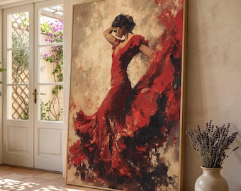 Flamenco Dancer Canvas Art: Red Dress Abstract Spanish Painting - Etsy