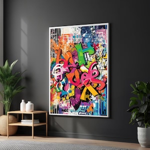 Abstract Graffiti Chaos, Multicolor Urban Wall Art, Street Art Canvas, Wall Art Canvas Design, Ready To Hang Decoration, Modern Vibe