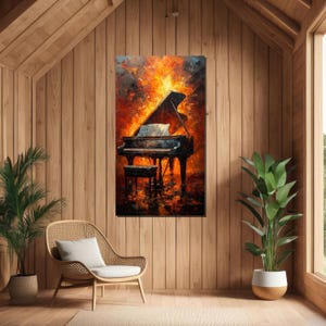 Fiery Piano Canvas Art, Burning Piano Wall Art, Vibrant Music Canvas, Wall Art Canvas Design, Ready To Hang Decoration