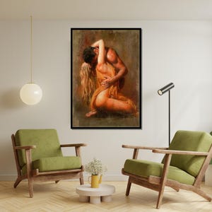 Embrace of Passion Canvas, Romantic Wall Art, Couple in Love Poster, Sensual Art Print, Wall Art Canvas Design, Ready to Hang Decoration