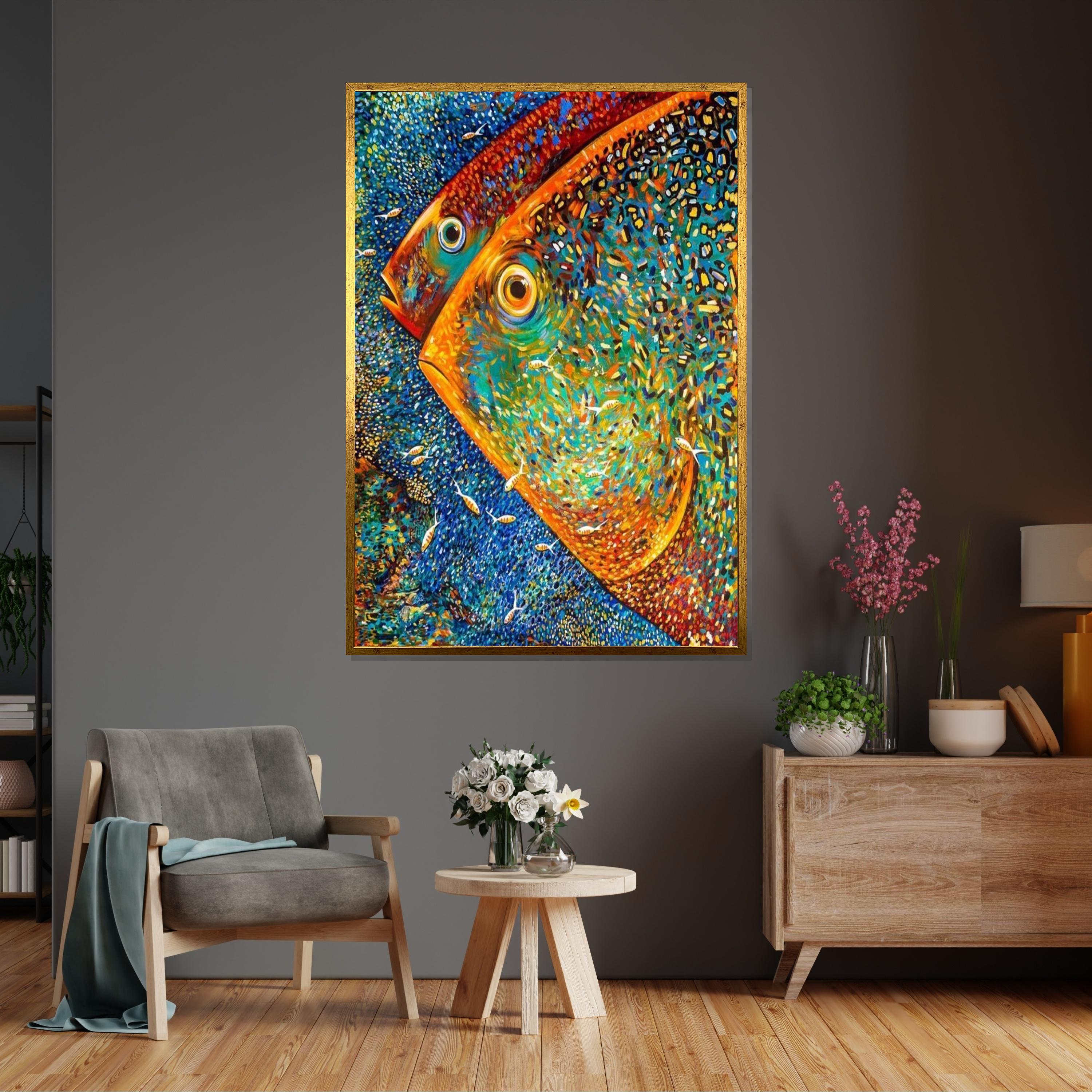 Fanciful Abstract Fish Designs Colorful Fish Canvas, Abstract Fish Wall Art, Multicolor Marine Life ...