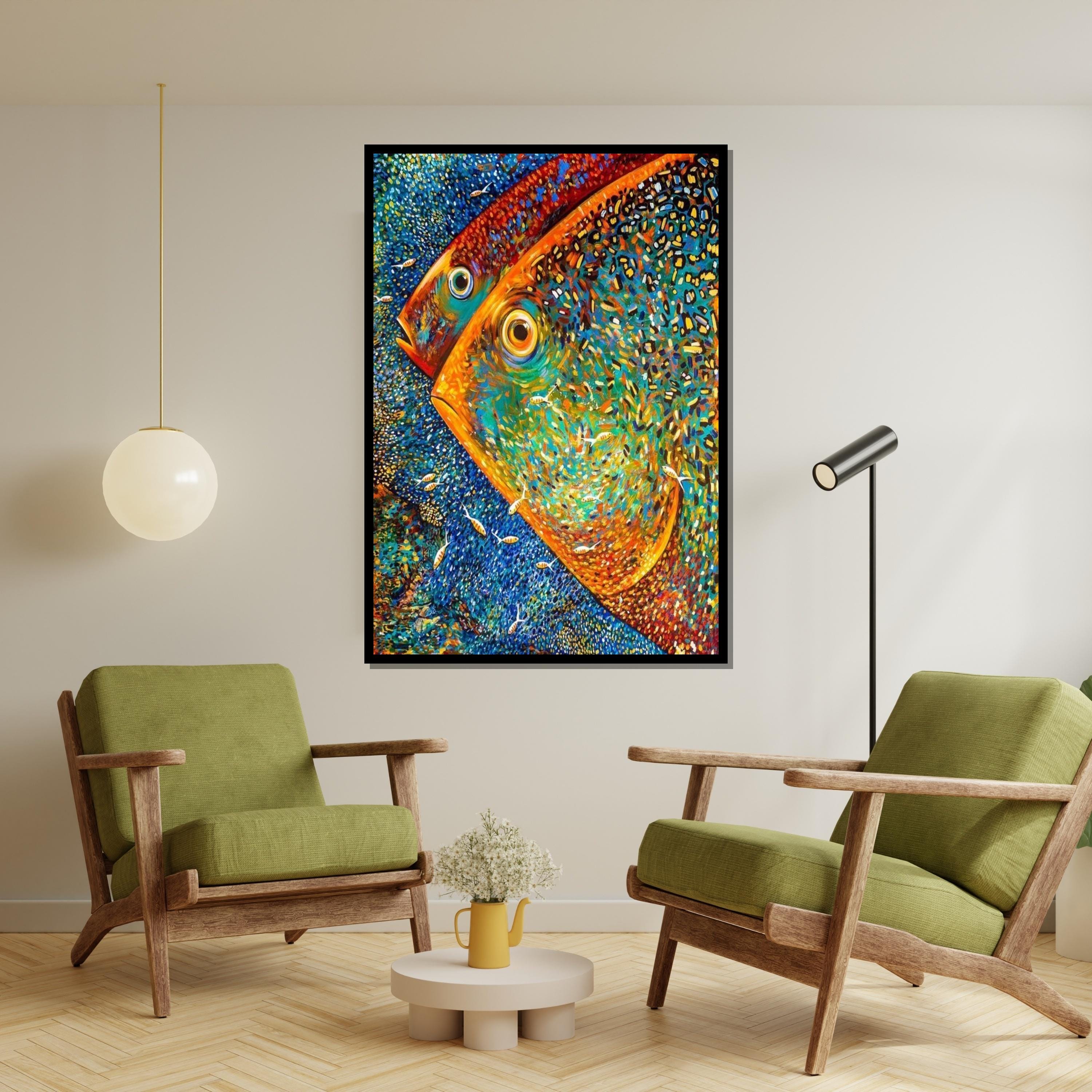Fanciful Abstract Fish Designs Colorful Fish Canvas, Abstract Fish Wall Art, Multicolor Marine Life ...
