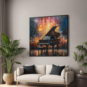 Lienzo de piano de cola, arte de pared de música abstracta, impresión de piano colorido, diseño de lienzo artístico, regalo para amantes de la música, decoración lista para colgar