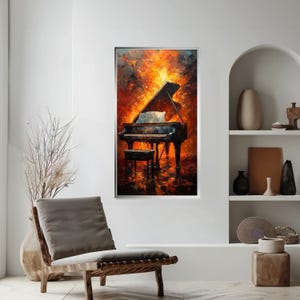 Fiery Piano Canvas Art, Burning Piano Wall Art, Vibrant Music Canvas, Wall Art Canvas Design, Ready To Hang Decoration