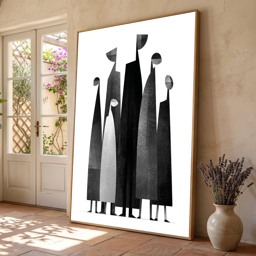 Modern Abstract Figures Canvas, Black White Geometric Wall Art ...