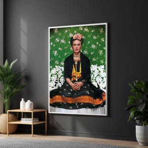 Frida Kahlo-Inspired Portrait, Mexican Folk Art Style, Vibrant Floral and Cultural Canvas, Ready to Hang Artistic Decor
