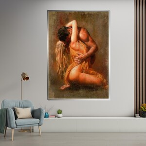 Embrace of Passion Canvas, Romantic Wall Art, Couple in Love Poster, Sensual Art Print, Wall Art Canvas Design, Ready to Hang Decoration