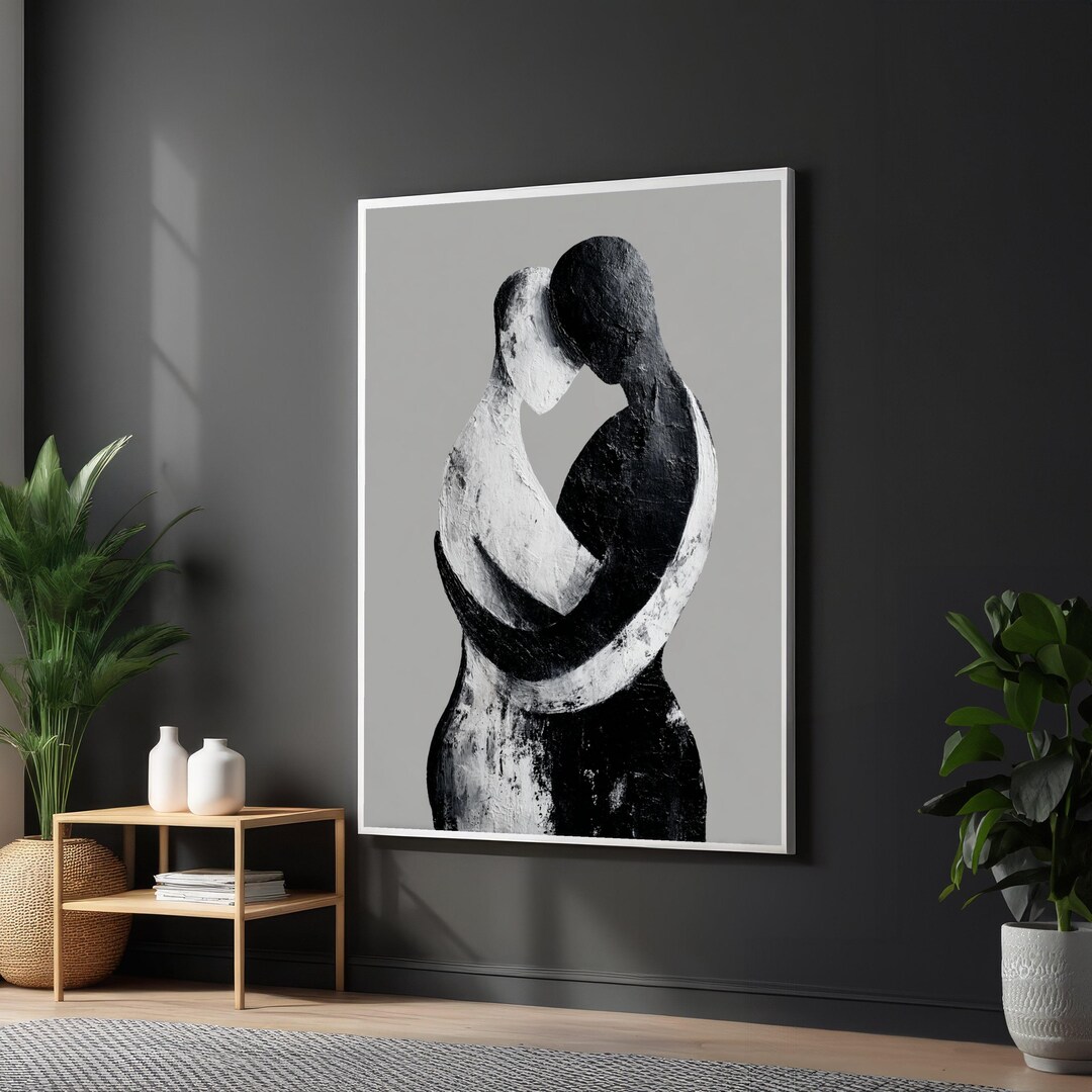 Modern Abstract Embrace Canvas Wall Art, Black and White Couple ...